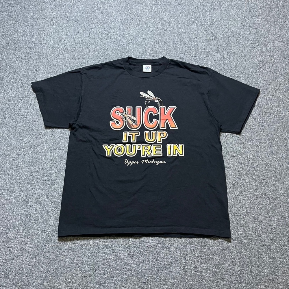 Vintage Delta Pro Weight T Shirt XL Black Suck It Up Upper Michigan Humor 90s